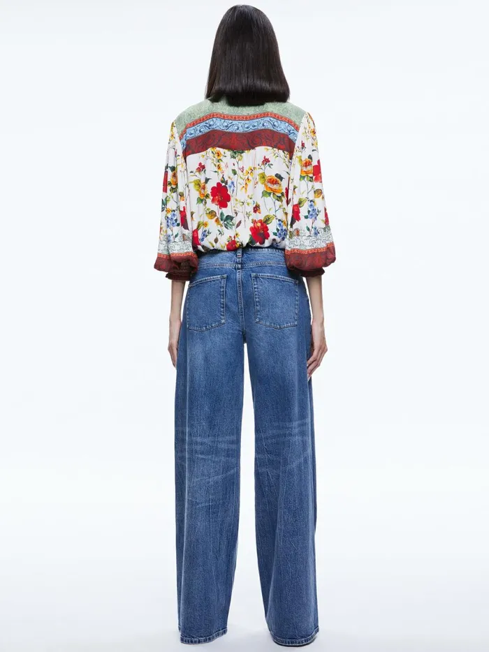 Womens Tops Alice Olivia Serena Button Front Blouson Sleeve Top Dew Floral