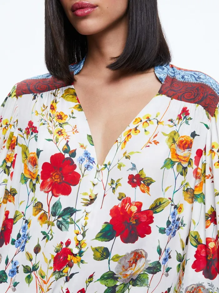 Womens Tops Alice Olivia Serena Button Front Blouson Sleeve Top Dew Floral