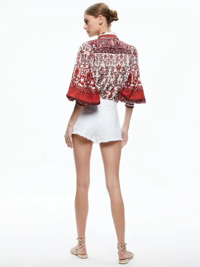 Womens Tops Alice Olivia Tiffie Collared Puff Sleeve Blouse Fatal Attraction Off White