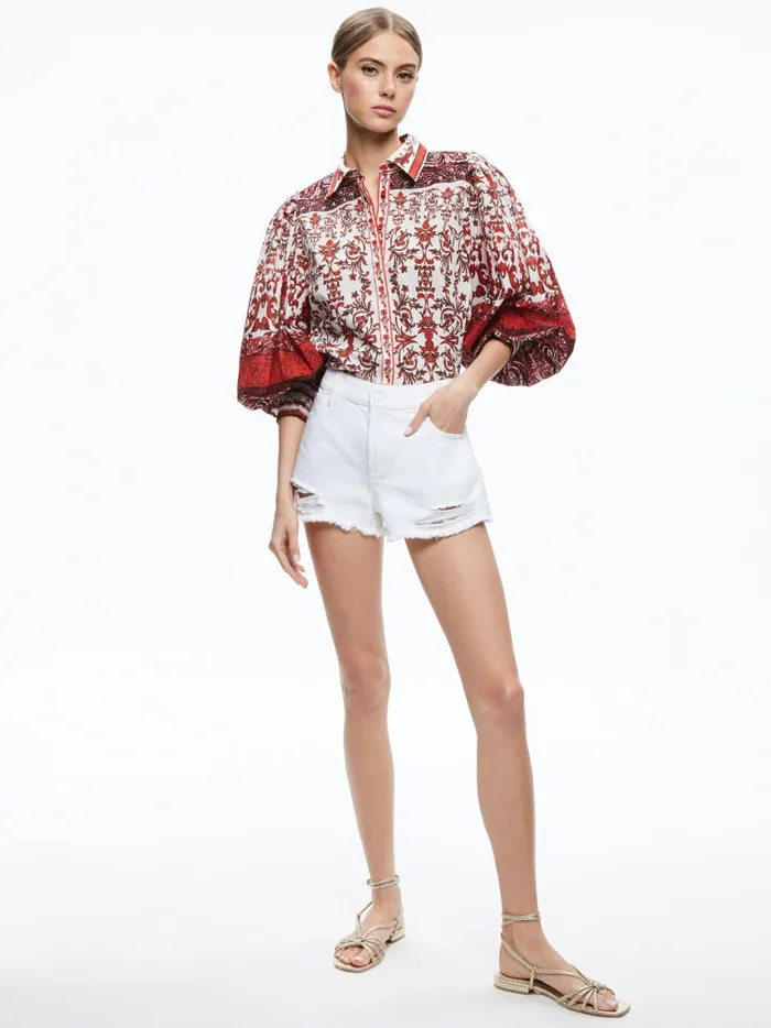 Womens Tops Alice Olivia Tiffie Collared Puff Sleeve Blouse Fatal Attraction Off White