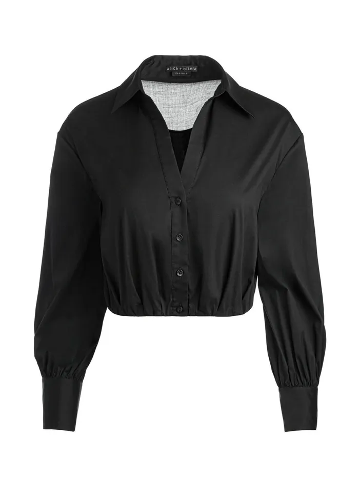 Womens Tops Alice Olivia Trudy Cropped Button Down Black