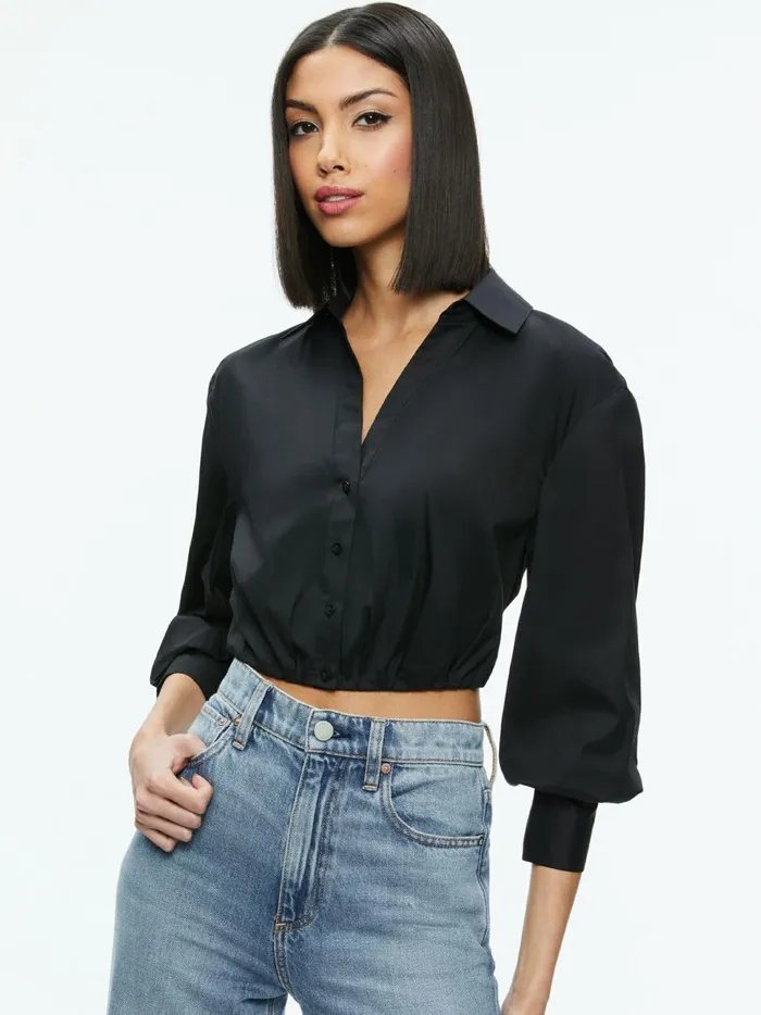 Womens Tops Alice Olivia Trudy Cropped Button Down Black