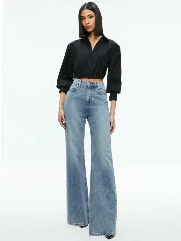 Womens Tops Alice Olivia Trudy Cropped Button Down Black