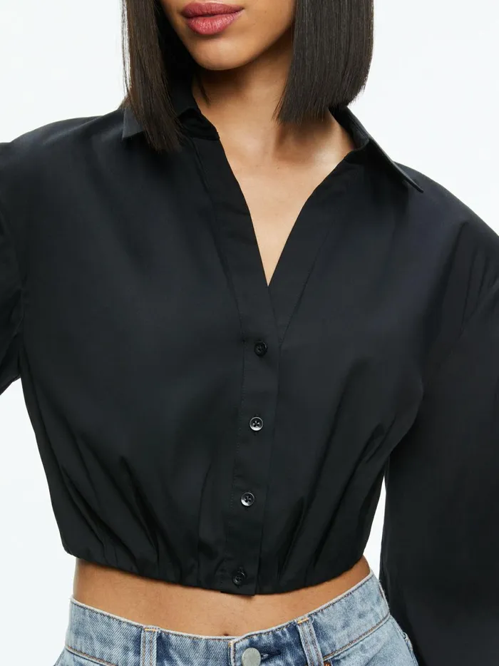 Womens Tops Alice Olivia Trudy Cropped Button Down Black