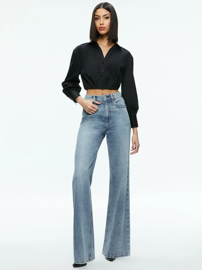 Womens Tops Alice Olivia Trudy Cropped Button Down Black