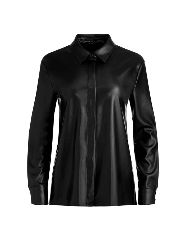 Womens Tops Alice Olivia Willa Oversized Vegan Leather Top Black
