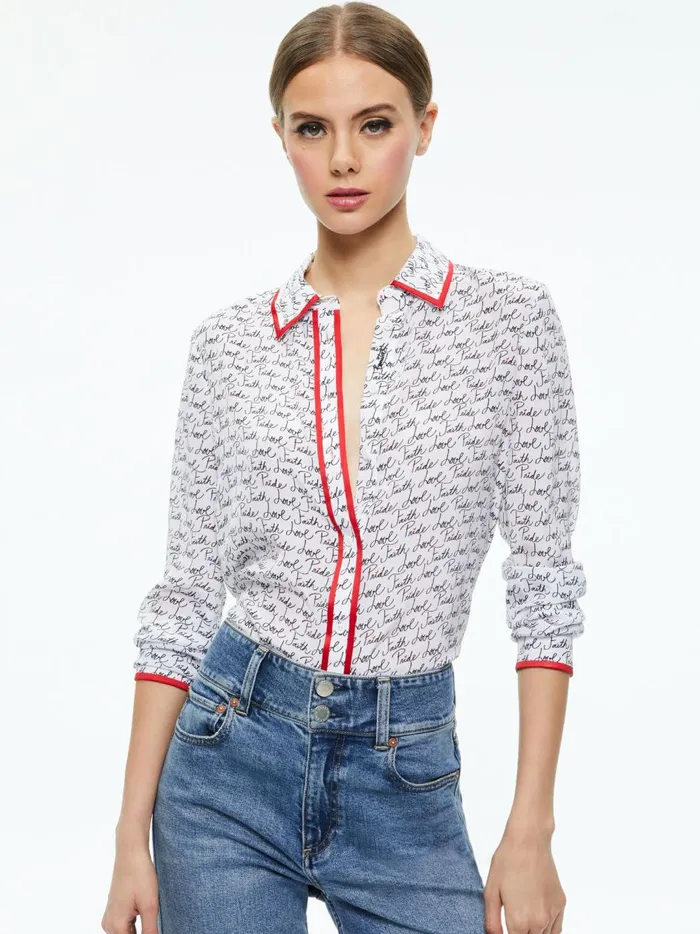 Womens Tops Alice Olivia X Lele Pons Love Willa Blouse Faith