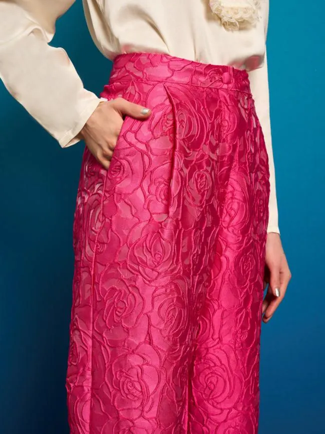 Womenswear Dia Rose Jacquard Trousers Hot Pink Sister Jane Womenswear Dia Rose Jacquard Trousers Hot Pink Sister Jane