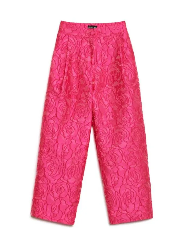 Womenswear Dia Rose Jacquard Trousers Hot Pink Sister Jane Womenswear Dia Rose Jacquard Trousers Hot Pink Sister Jane