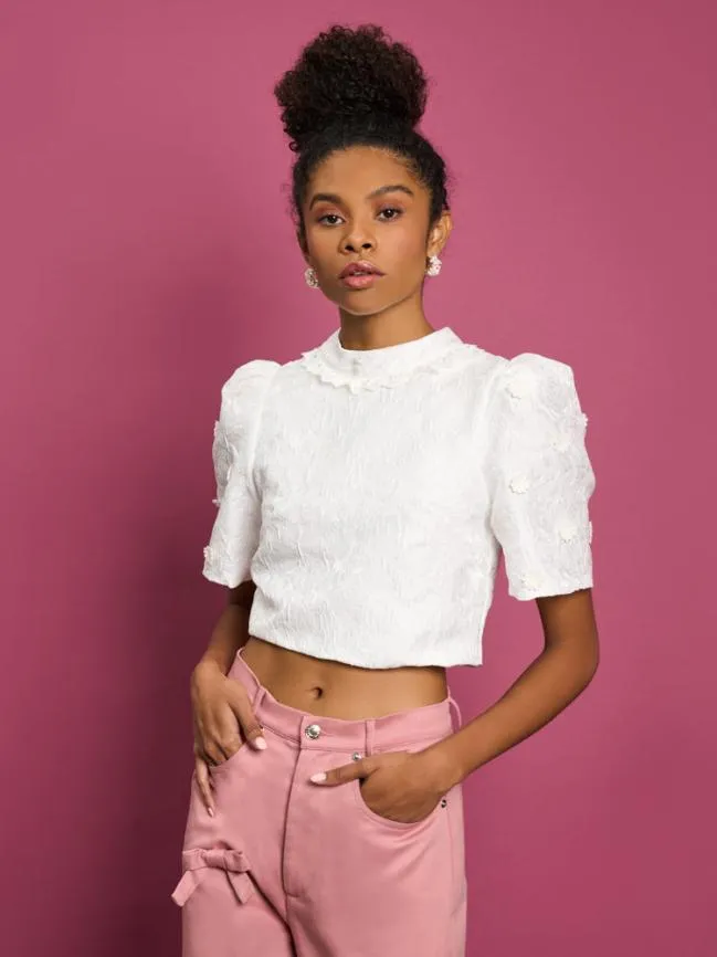 Womenswear DREAM Sandy Jacquard Crop Top Ivory Cream Sister Jane