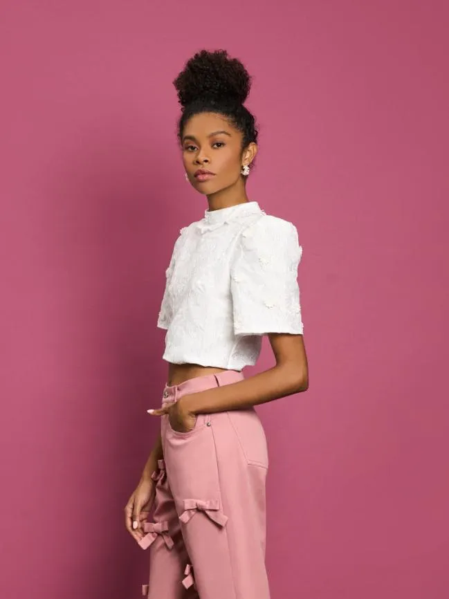 Womenswear DREAM Sandy Jacquard Crop Top Ivory Cream Sister Jane Womenswear DREAM Sandy Jacquard Crop Top Ivory Cream Sister Jane