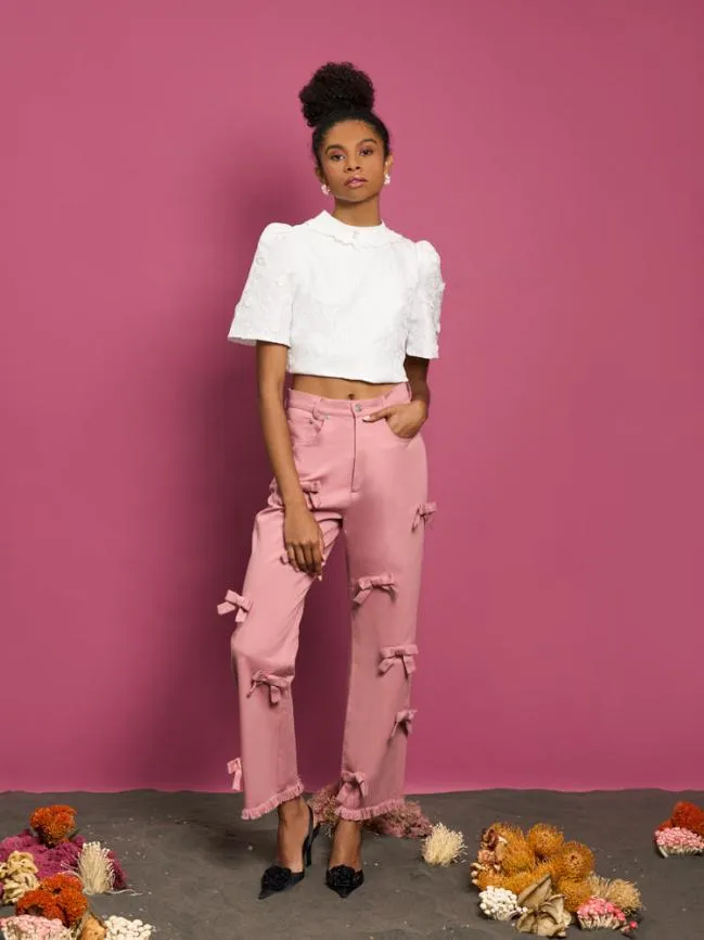 Womenswear DREAM Sandy Jacquard Crop Top Ivory Cream Sister Jane Womenswear DREAM Sandy Jacquard Crop Top Ivory Cream Sister Jane