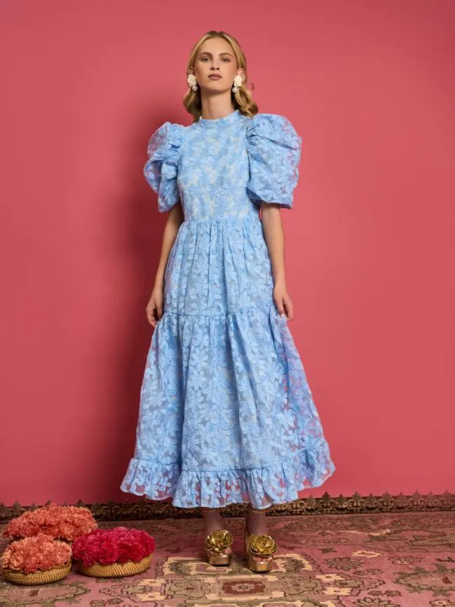 Womenswear DREAM Sky Lily Embroidered Midi Dress Placid Blue Sister Jane