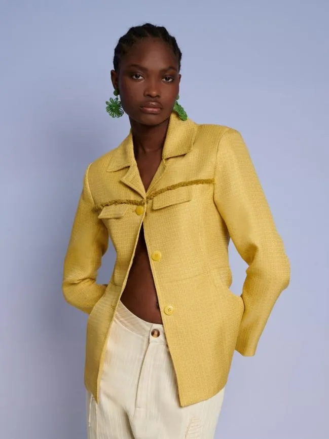 Womenswear Ghospell Priya Fray Fitted Blazer Mustard Yellow Sister Jane
