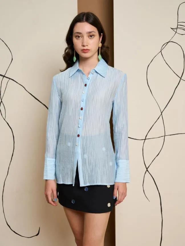 Womenswear Ghospell Prue Mixed Button Shirt Tropical Blue Sister Jane