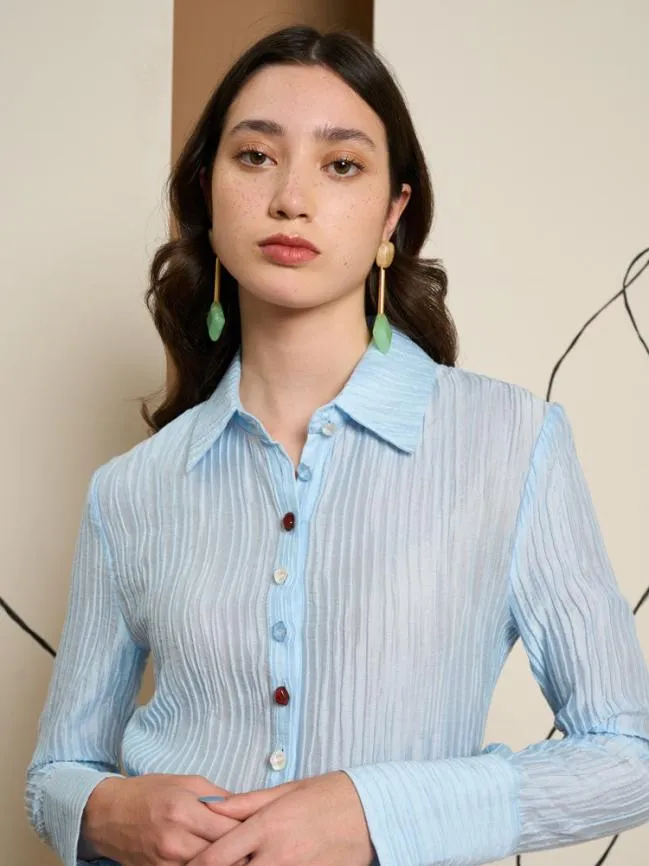 Womenswear Ghospell Prue Mixed Button Shirt Tropical Blue Sister Jane