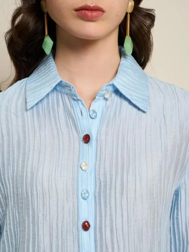 Womenswear Ghospell Prue Mixed Button Shirt Tropical Blue Sister Jane