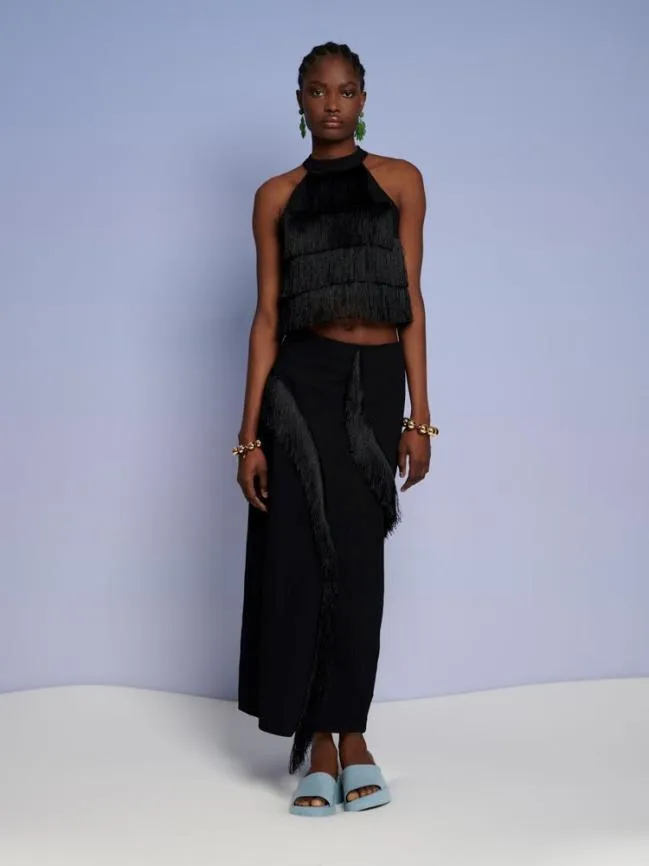 Womenswear Ghospell Winnie Fringe Midi Skirt Coal Black Sister Jane Womenswear Ghospell Winnie Fringe Midi Skirt Coal Black Sister Jane