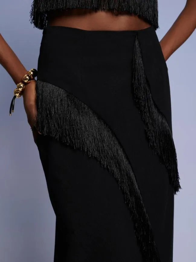 Womenswear Ghospell Winnie Fringe Midi Skirt Coal Black Sister Jane Womenswear Ghospell Winnie Fringe Midi Skirt Coal Black Sister Jane