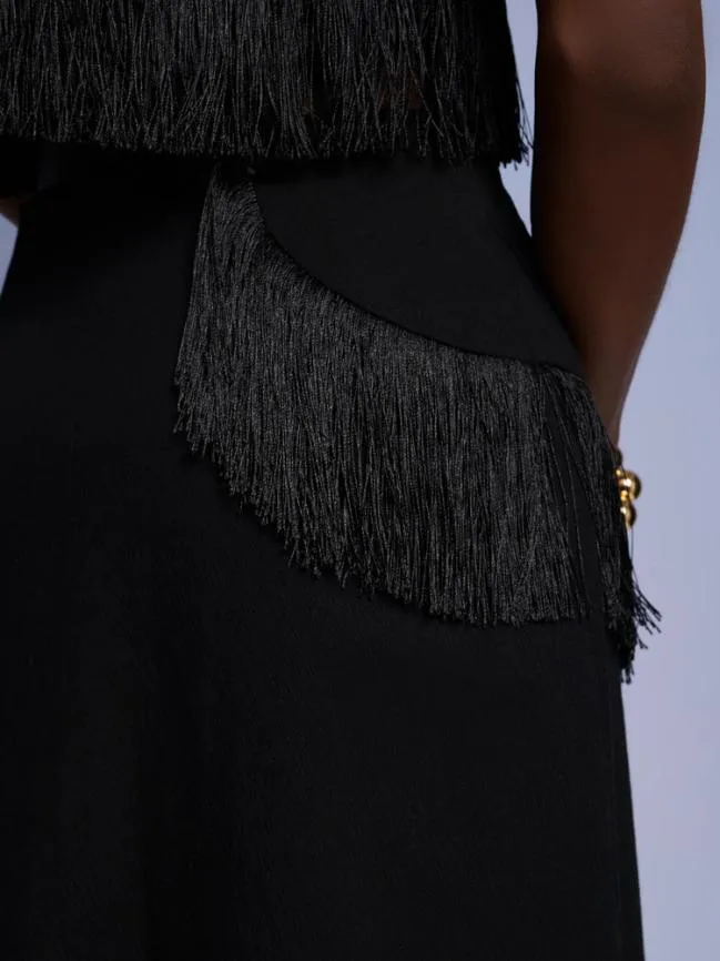 Womenswear Ghospell Winnie Fringe Midi Skirt Coal Black Sister Jane Womenswear Ghospell Winnie Fringe Midi Skirt Coal Black Sister Jane