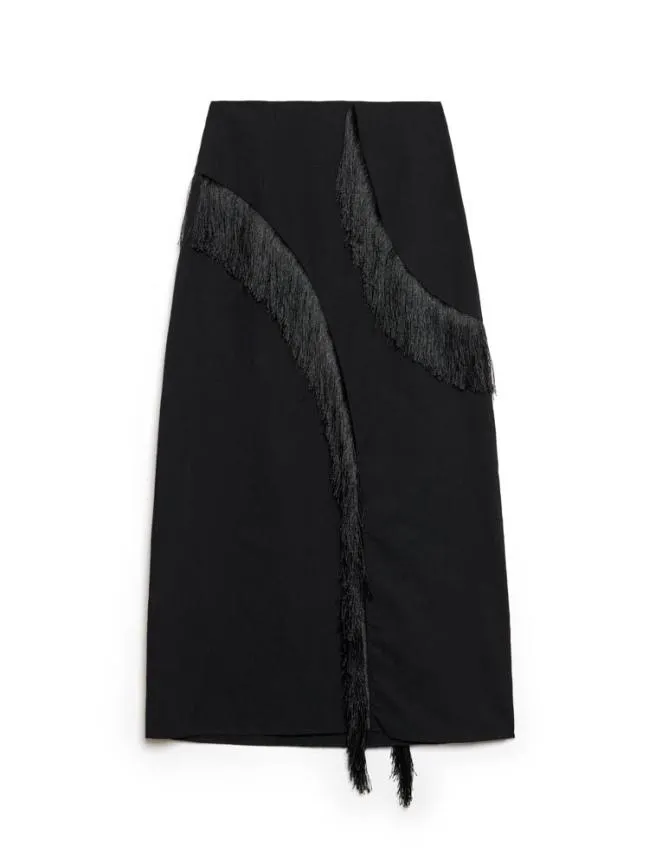 Womenswear Ghospell Winnie Fringe Midi Skirt Coal Black Sister Jane Womenswear Ghospell Winnie Fringe Midi Skirt Coal Black Sister Jane