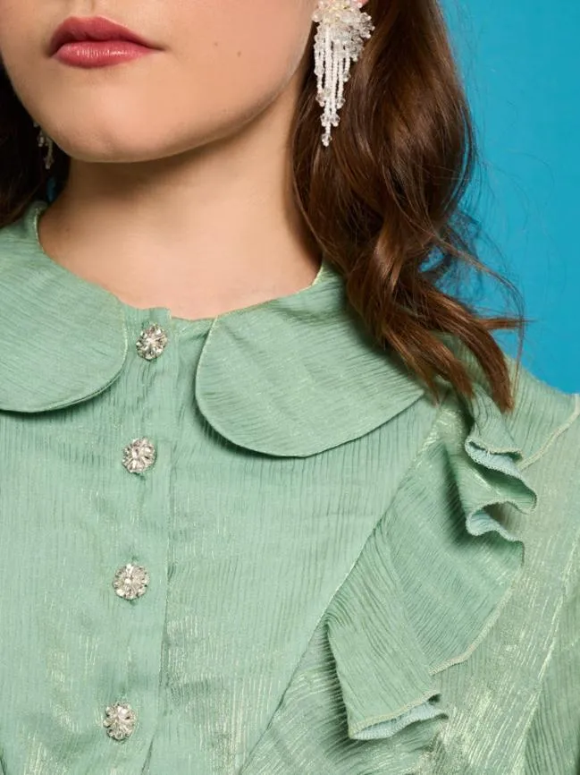 Womenswear Lagoon Shell Ruffle Blouse Celadon Green Sister Jane Womenswear Lagoon Shell Ruffle Blouse Celadon Green Sister Jane