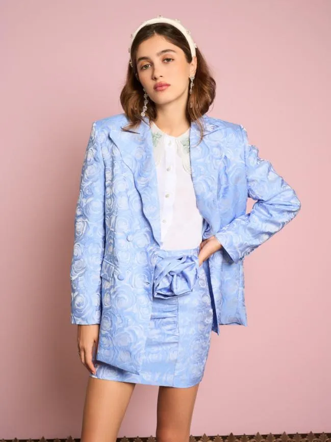 Womenswear Sapphire Rose Jacquard Blazer Teapot Blue Sister Jane