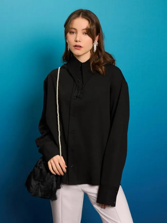 Womenswear Tetra Tassel Shirt Black Ink Sister Jane Womenswear Tetra Tassel Shirt Black Ink Sister Jane