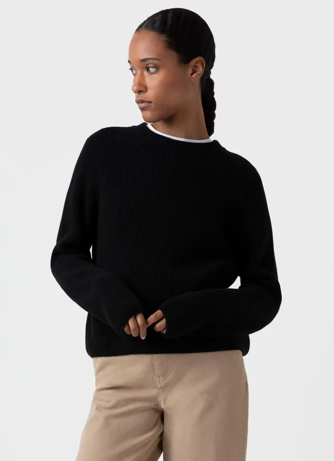 Wool Cashmere Rib Jumper Black Women SUNSPEL Knitwear