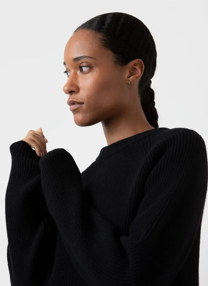 Wool Cashmere Rib Jumper Black Women SUNSPEL Knitwear