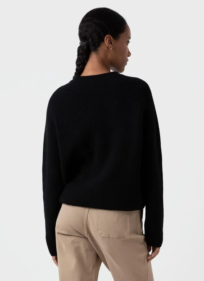 Wool Cashmere Rib Jumper Black Women SUNSPEL Knitwear