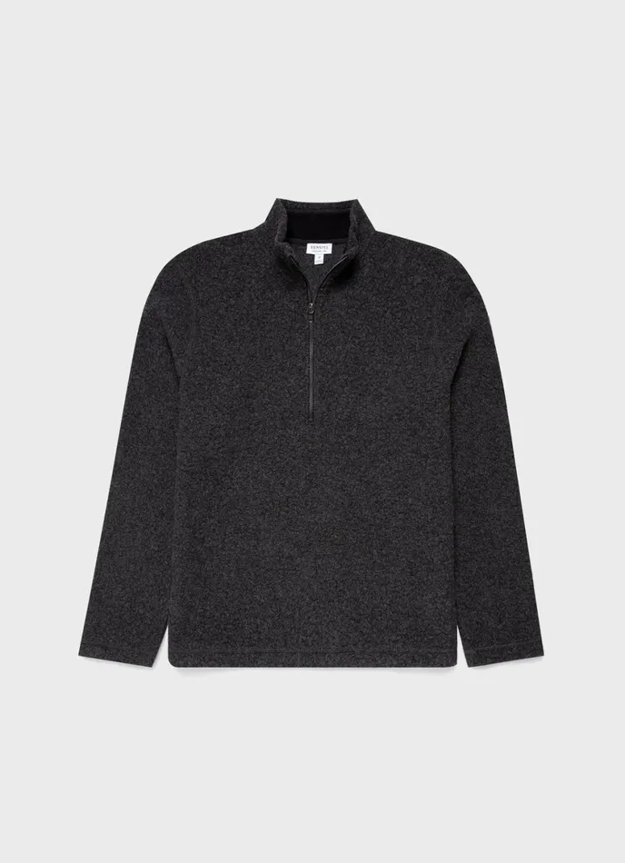 Wool Fleece Zip Neck Charcoal Melange Men SUNSPEL Sweatshirts and Sweatpants