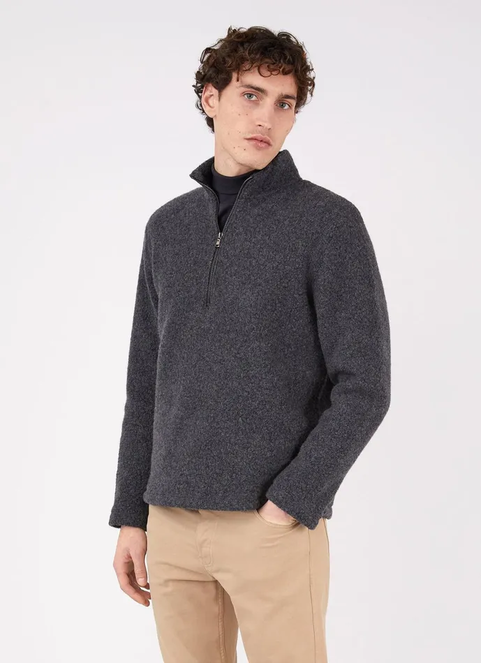 Wool Fleece Zip Neck Charcoal Melange Men SUNSPEL Sweatshirts and Sweatpants