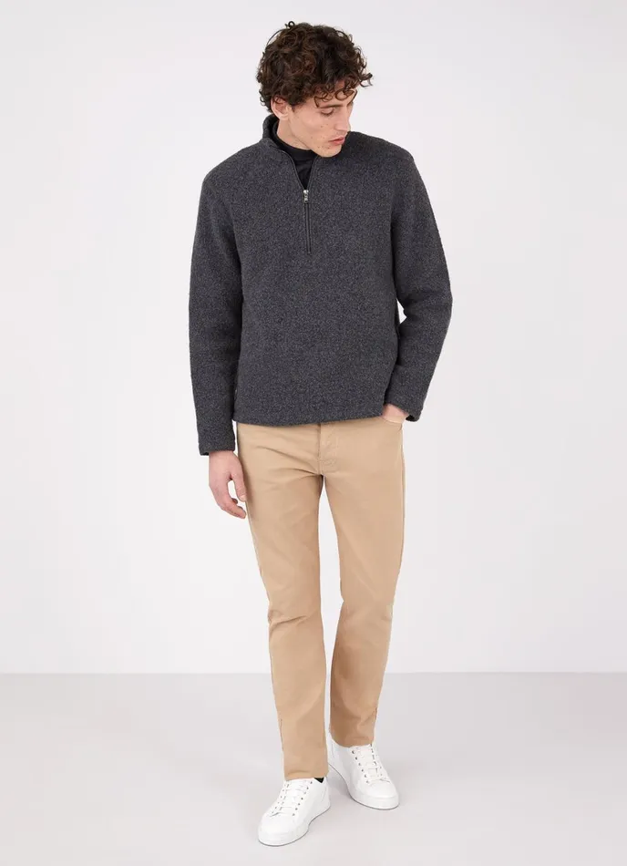 Wool Fleece Zip Neck Charcoal Melange Men SUNSPEL Sweatshirts and Sweatpants