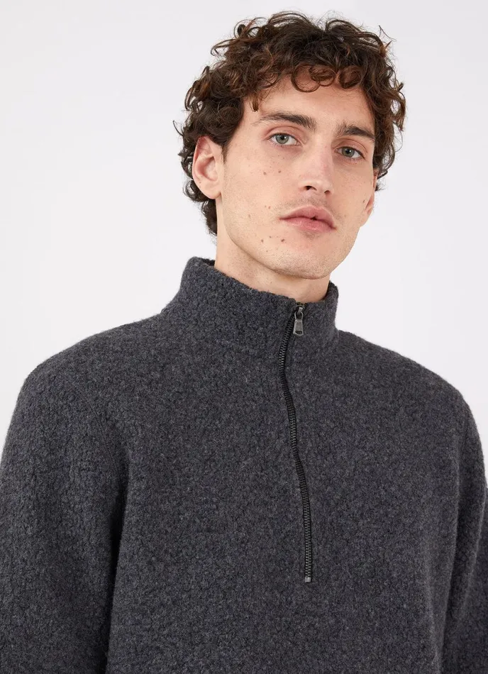 Wool Fleece Zip Neck Charcoal Melange Men SUNSPEL Sweatshirts and Sweatpants