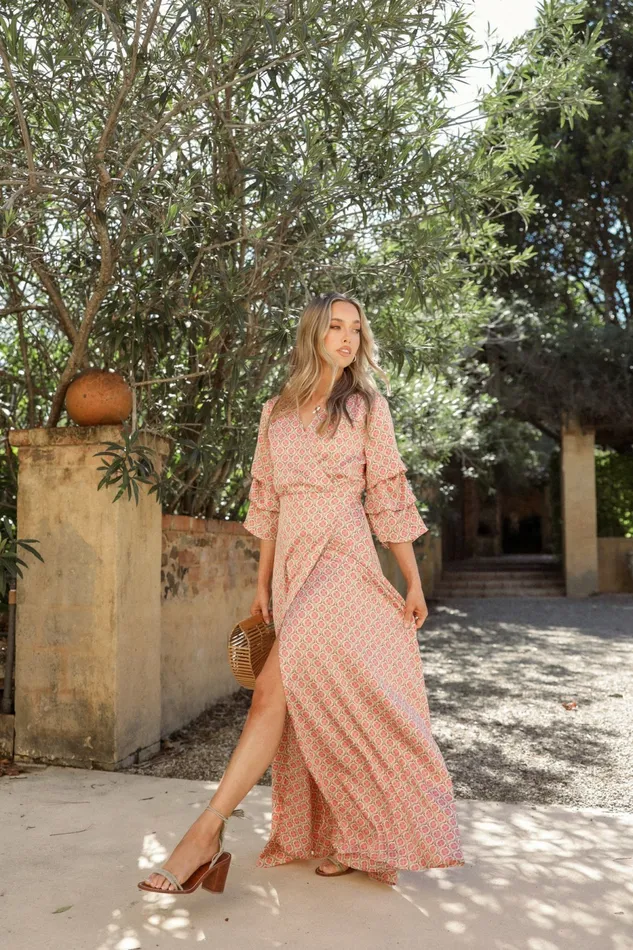Wrap Dresses Margot Wrap Maxi Dress Orange Print Petal and Pup Women