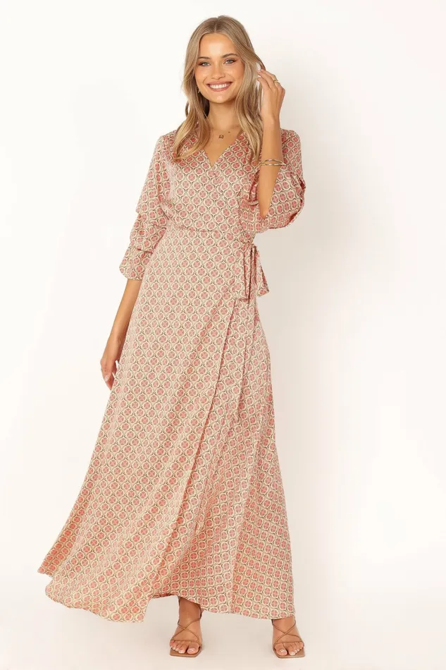 Wrap Dresses Margot Wrap Maxi Dress Orange Print Petal and Pup Women