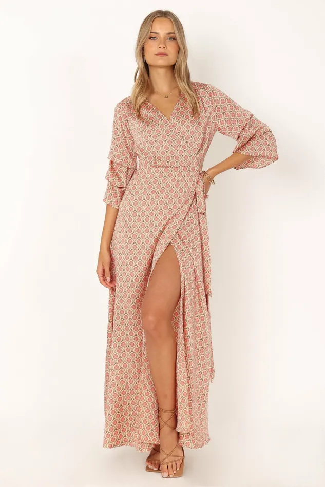 Wrap Dresses Margot Wrap Maxi Dress Orange Print Petal and Pup Women