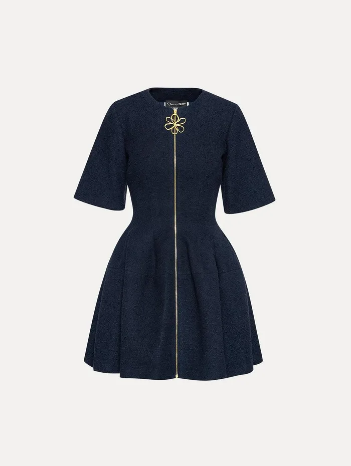 Zip Front Tweed Dress Navy Women Oscar De La Renta Dresses