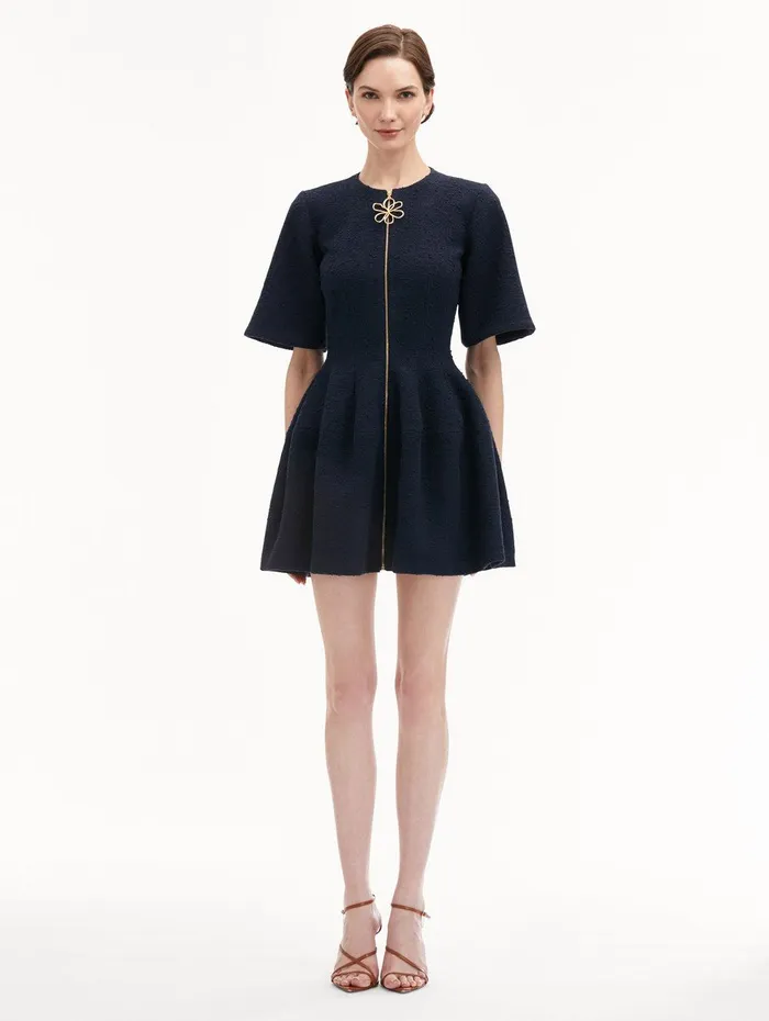 Zip Front Tweed Dress Navy Women Oscar De La Renta Dresses