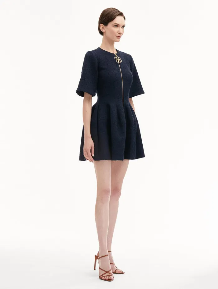 Zip Front Tweed Dress Navy Women Oscar De La Renta Dresses