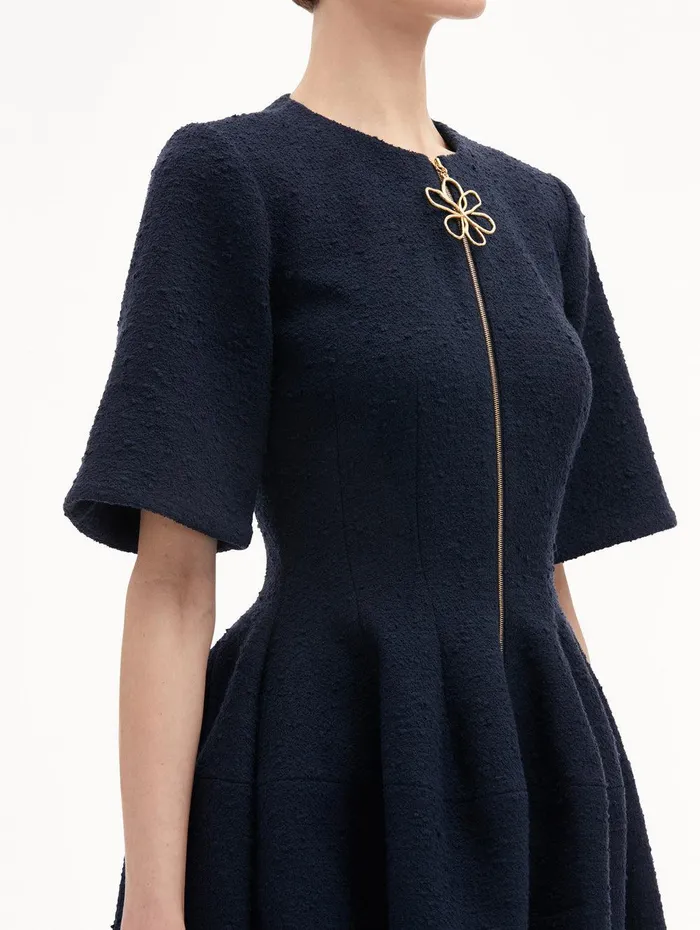 Zip Front Tweed Dress Navy Women Oscar De La Renta Dresses