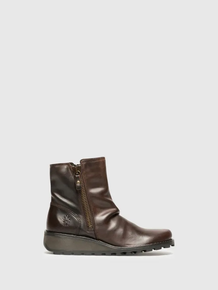 Zip Up Ankle Boots MON944FLY DK BROWN Women Fly London Ankle Boots