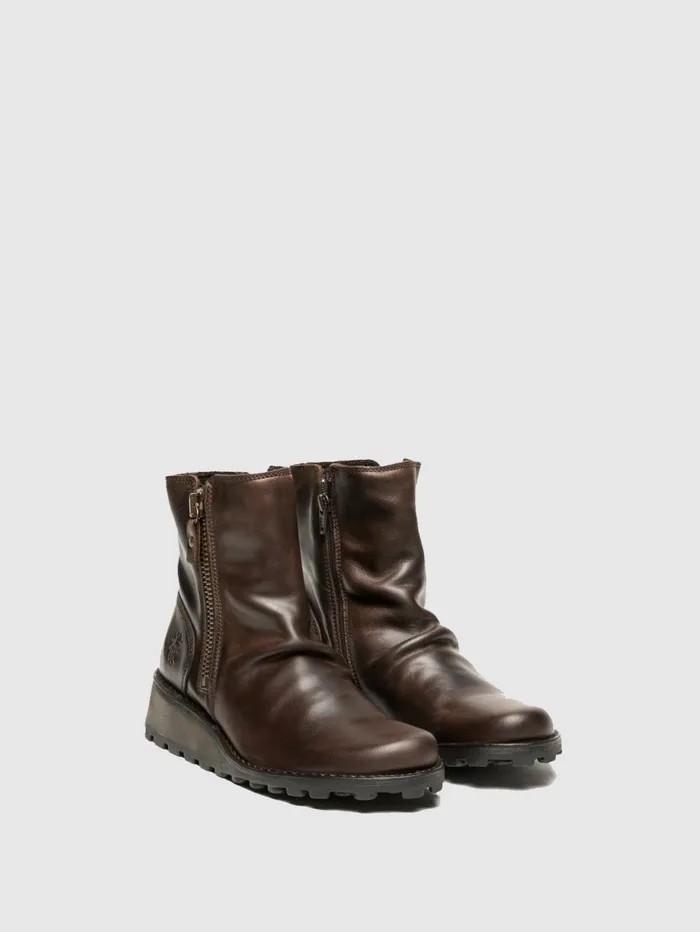 Zip Up Ankle Boots MON944FLY DK BROWN Women Fly London Ankle Boots