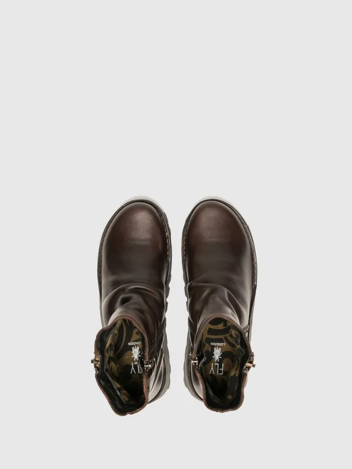 Zip Up Ankle Boots MON944FLY DK BROWN Women Fly London Ankle Boots